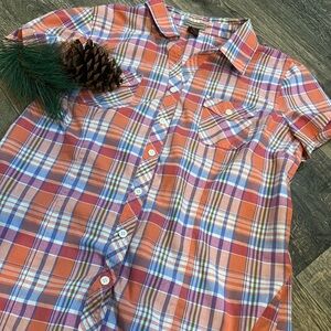 Brit & Bridle L Western Button Down Shirt Orange Plaid Woman S/S